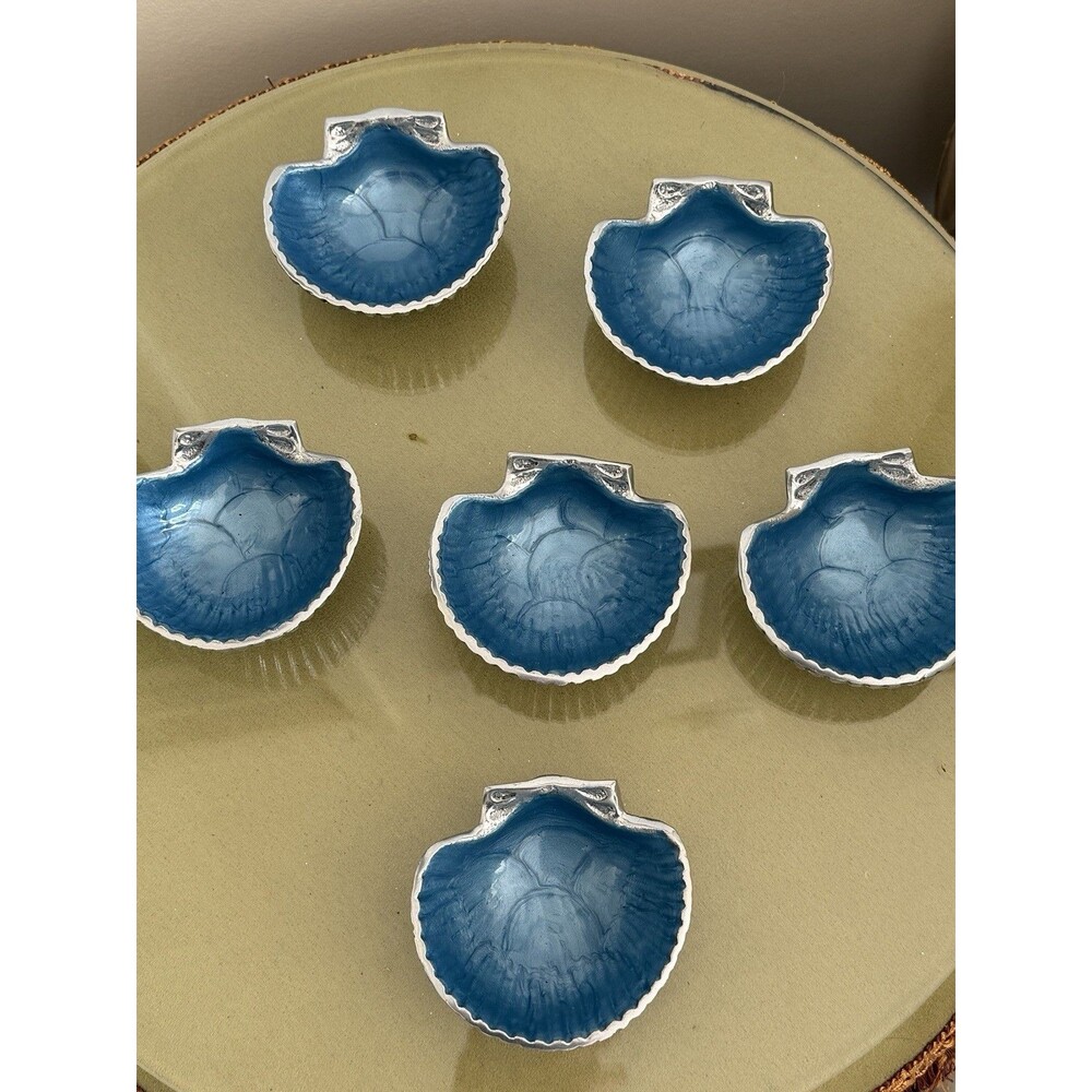 Julia Knight Blue Enamal Coastal Shell Nut Trinket Dishes (6)